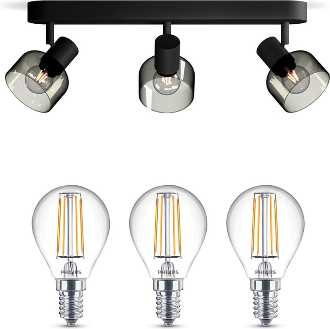 Philips Sleet Opbouwspot (Zwart) - Warmwit Licht - Plafondspot met 3 Lichtpunten - E14 - Niet Dimbaar