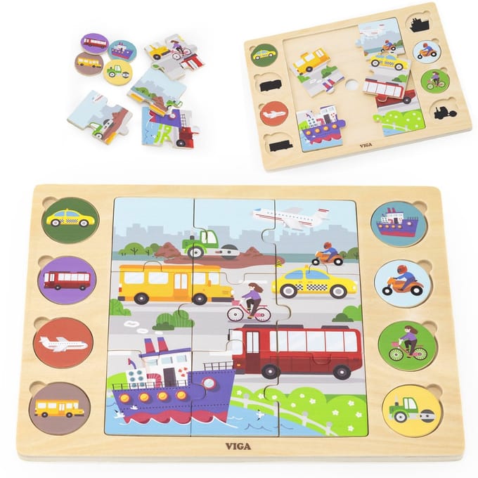 Viga Houten Puzzel Raad de Schaduw - Transportmiddel 17-delige puzzel