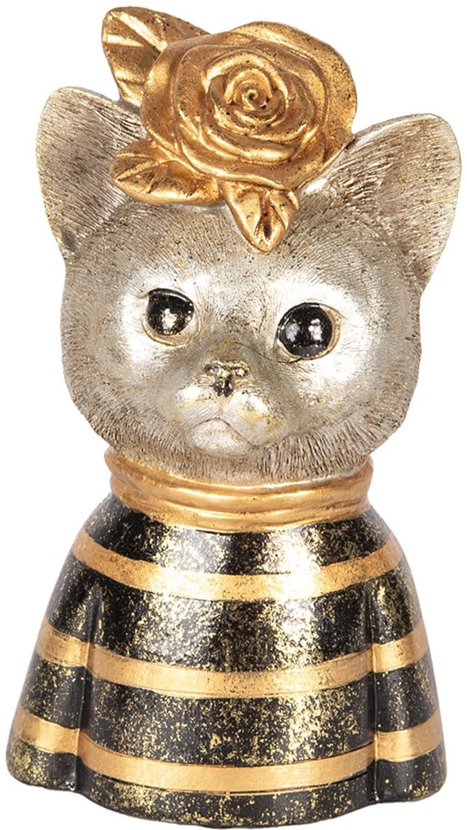 Clayre & Eef Decoratie Beeld Kat 11x9x18 cm Goudkleurig Bruin Kunststof