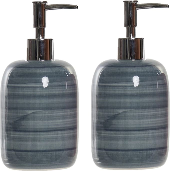 Items - Toiletborstel marmer look polystone blauw 39 cm met zeeppompje 300 ml
