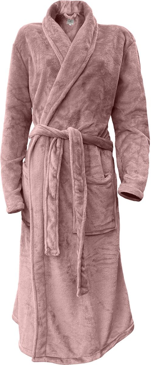 LINNICK Flanel Fleece Uni Badjas - Old Rose - M - Badjas Dames - Badjas Heren