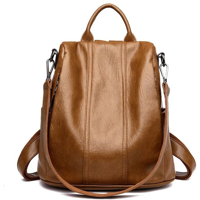 Sac à dos antivol zippé caché dans le dos Version coréenne du nouveau sac à dos pour femme simple et polyvalent en cuir souple beige