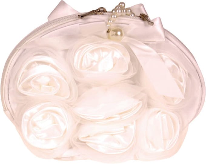 Tasje off-white met bloemen - 23x13cm