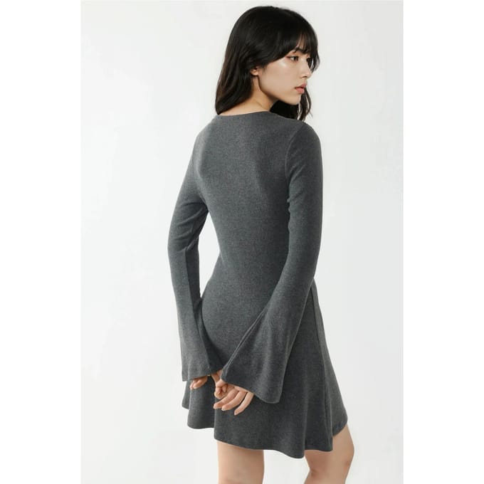 Gestructureerde Boot-Hals Mini Jurk