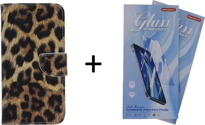 Geschikt voor Apple iPhone 11 Pro - Bookcase Luipaard - portemonee hoesje met 2 stuks Glas Screen protector