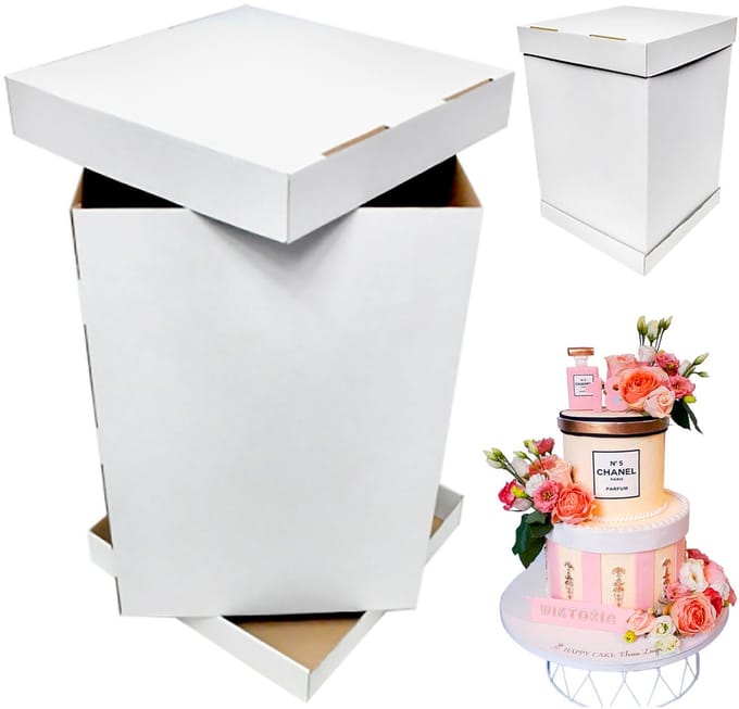 Brand4Cake WHITE Series - Taartdoos 30×30×45 cm - Extra Rigid - Mat Wit - E-golf Karton