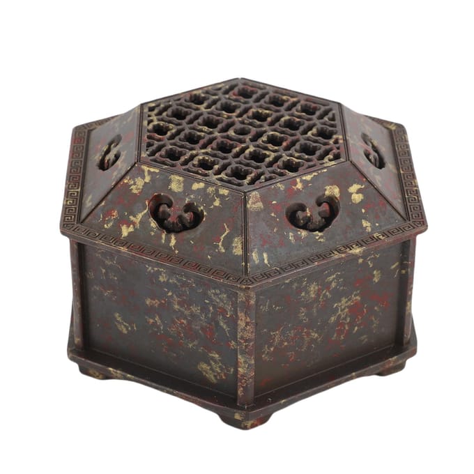 Porte-encens Vintage Motif Gravé Boîte Hexagonale pour Brûler l'Encens pour Cône Bâtonnet gray