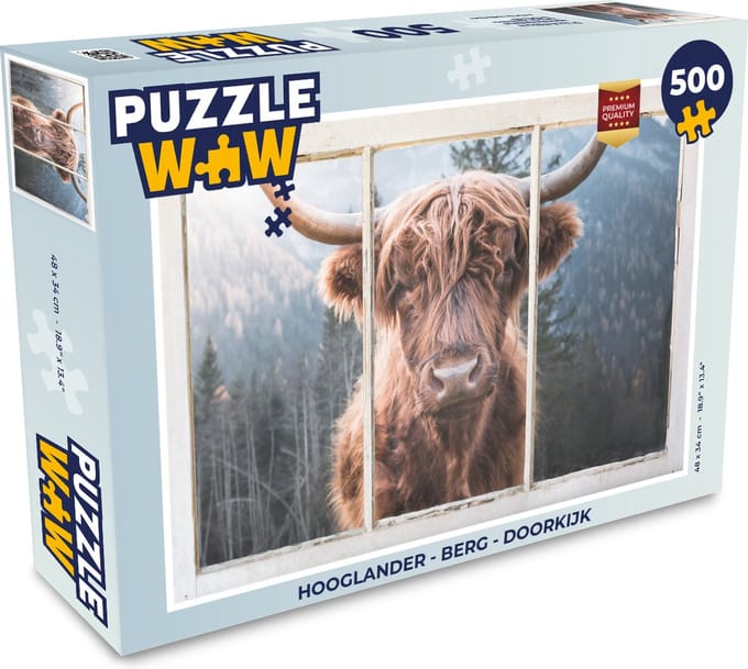 Puzzel Hooglander - Berg - Doorkijk - Legpuzzel - Puzzel 500 stukjes