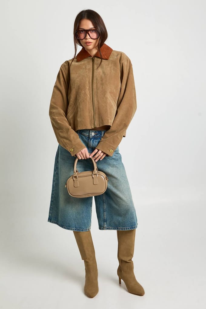 boohoo Dames Cord Contrast Kraag Kunstsuede Jas | Brown | Maat: 10