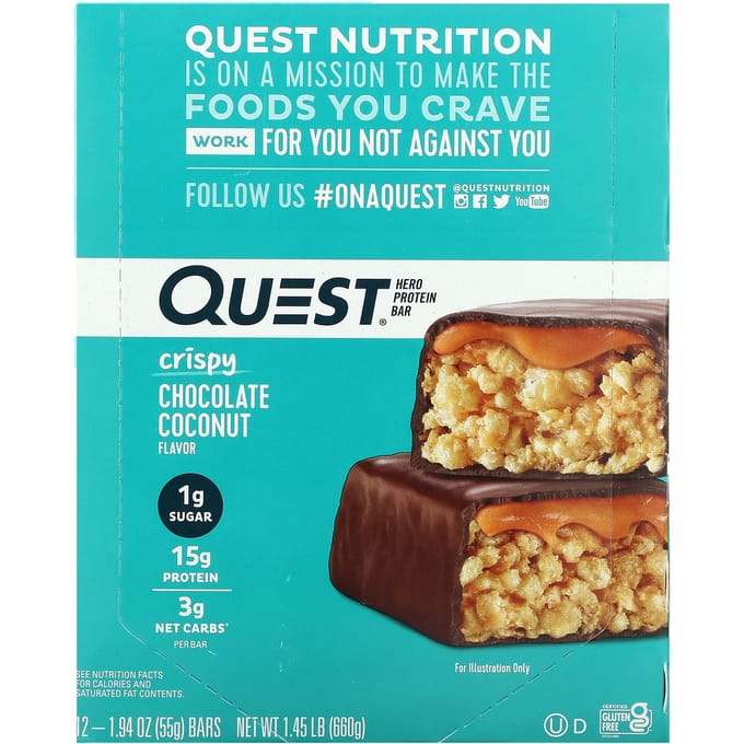 Quest Nutrition, Barre Protéinée Hero, Chocolat Croquant Coco, 12 barres, 55 g (1,94 onces) chaque