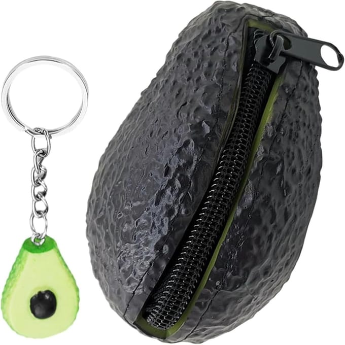 Allecto - Portemonnee - Sleutelhanger - Rits - Groen - Zwart - Avocado - Fruit - Accessoire - Set