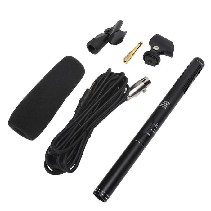 Microphone d'interview noir haute sensibilité, mini microphone portable filaire pour enregistrement et caméra