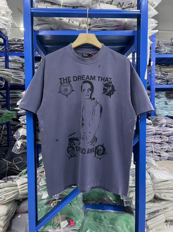 Dream That Never Fades Letter Print Short Sleeve T-Shirt M blue