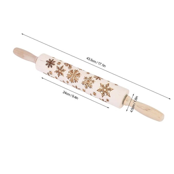 Rouleaux à pâtisserie en bois de Noël gravés en relief avec motif flocon de neige, outil de cuisson white