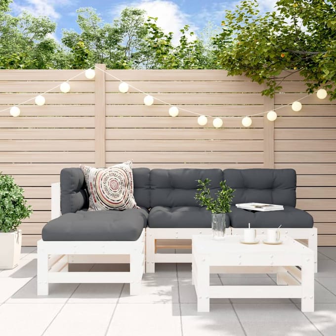 vidaXL - 5-delige - Loungeset - massief - grenenhout - wit