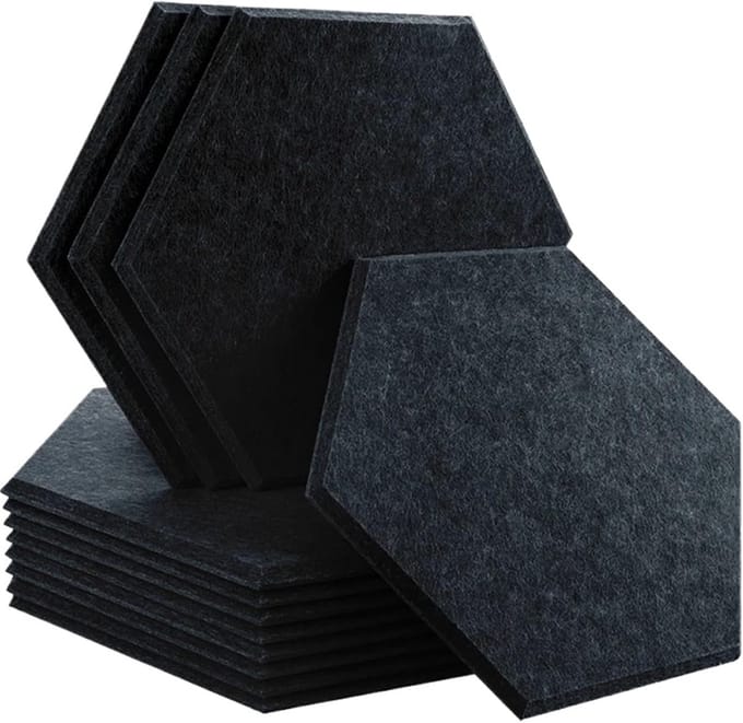Geluidsabsorberende Panelen - Akoestische Isolatie - Studio Thuisopname - Hoge Dichtheid Polyester - Groot Zeshoekig - Donkergrijs