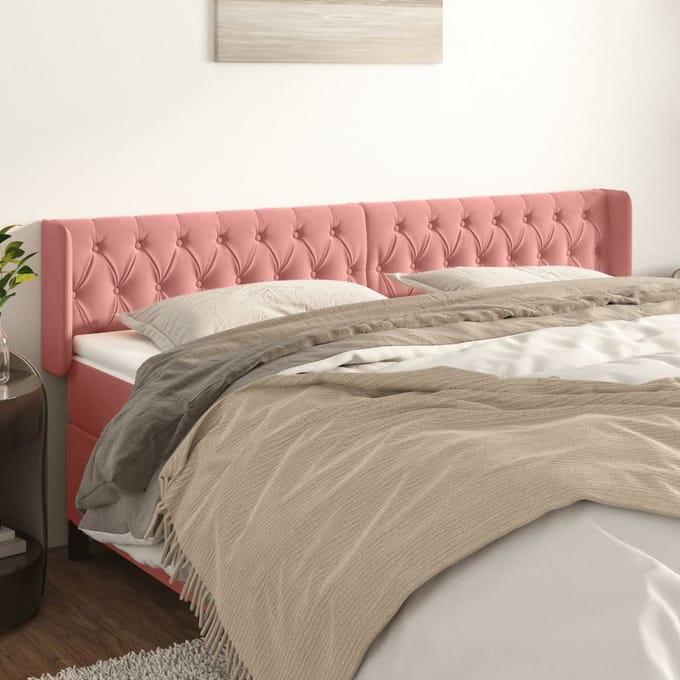 vidaXL - Hoofdbord - met - randen - 203x16x78/88 - cm - fluweel - roze