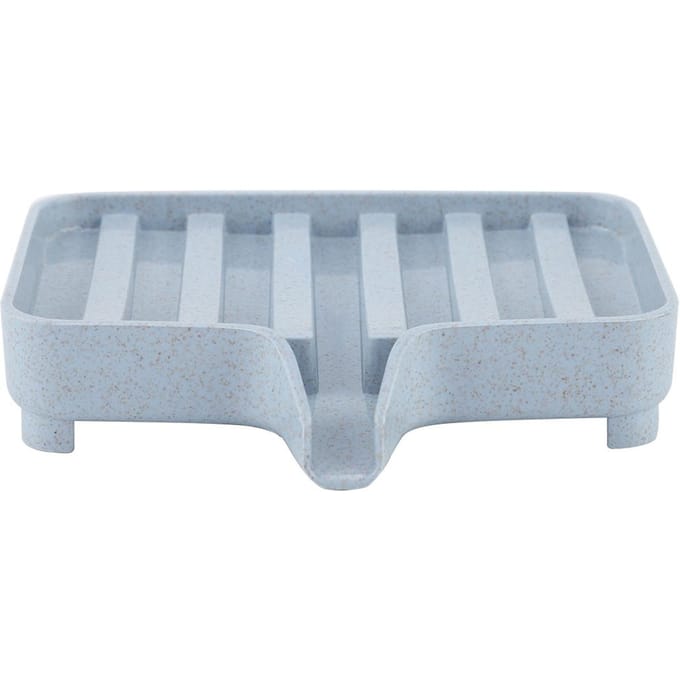 Boîte de rangement pour savon et éponge en paille de blé pour salle de bain et cuisine (Bleu) white