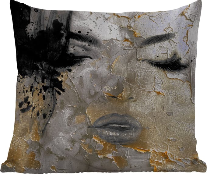 Tuinkussen - Vrouw - Kunst - Goud - Zwart - 40x40 cm - Weerbestendig