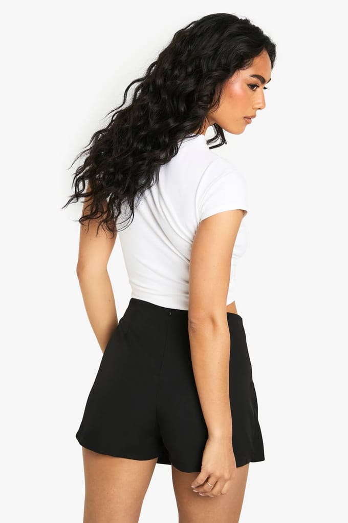 boohoo Dames Woven Button Wrap Skort | Black | Maat: 12