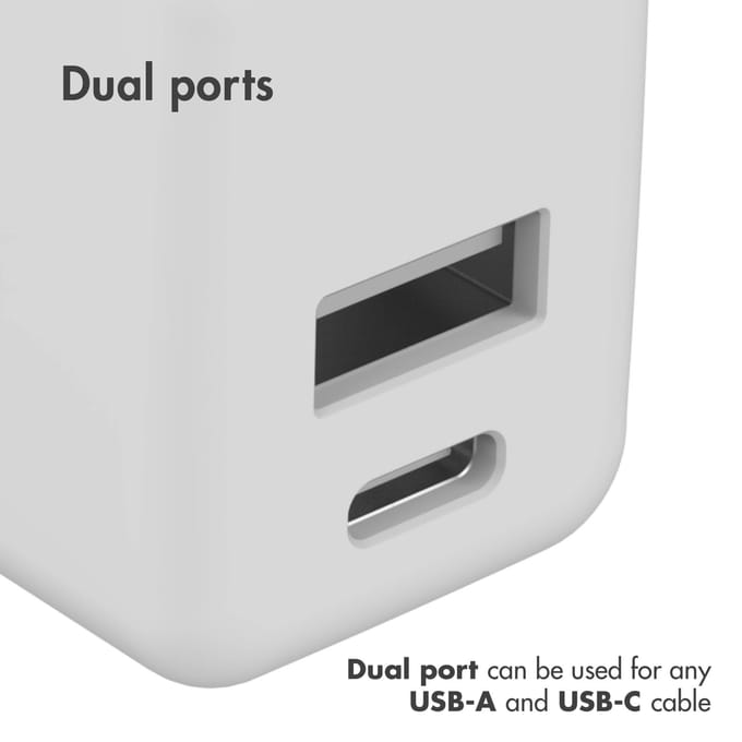 imoshion Wall Charger - Oplader - USB-C en USB aansluiting - Power Delivery - 20 Watt - Wit
