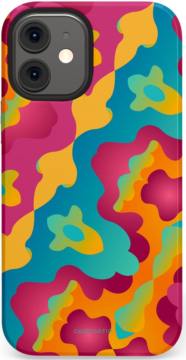 Casetastic hoesje geschikt voor Apple iPhone 12 Mini - Dubbellaagse bescherming - Vlektastisch - Fashion Case - Roze Petrol Goud Oranje