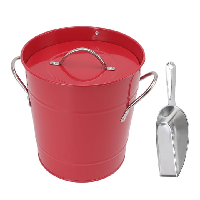 Seau à glace Rond avec Pelle à glace Tôle galvanisée Plastique Seau Refroidisseur à bière pour Bar Maison Rouge rouge