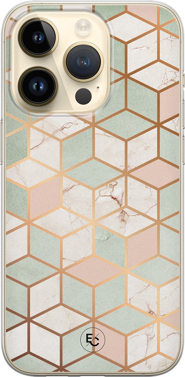 Hoesje geschikt voor iPhone 14 Pro - Pastel Kubus - Soft Case - TPU - Print - Multi - ELLECHIQ