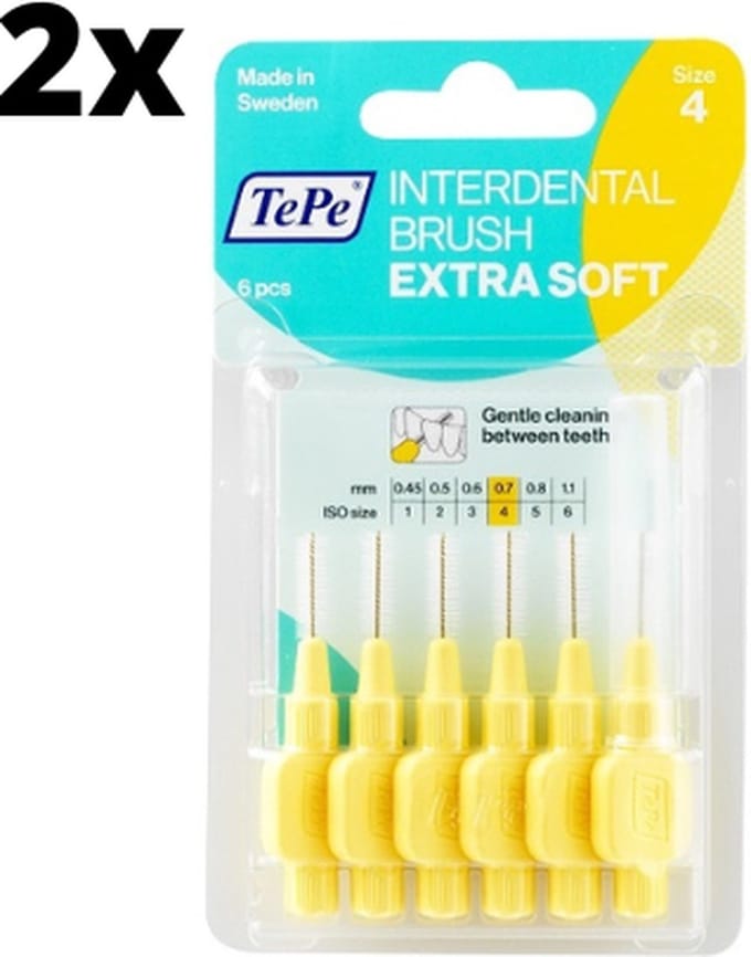 TePe Extra Soft Lichtgeel 0,7mm - 2 x 6 stuks - Voordeelverpakking