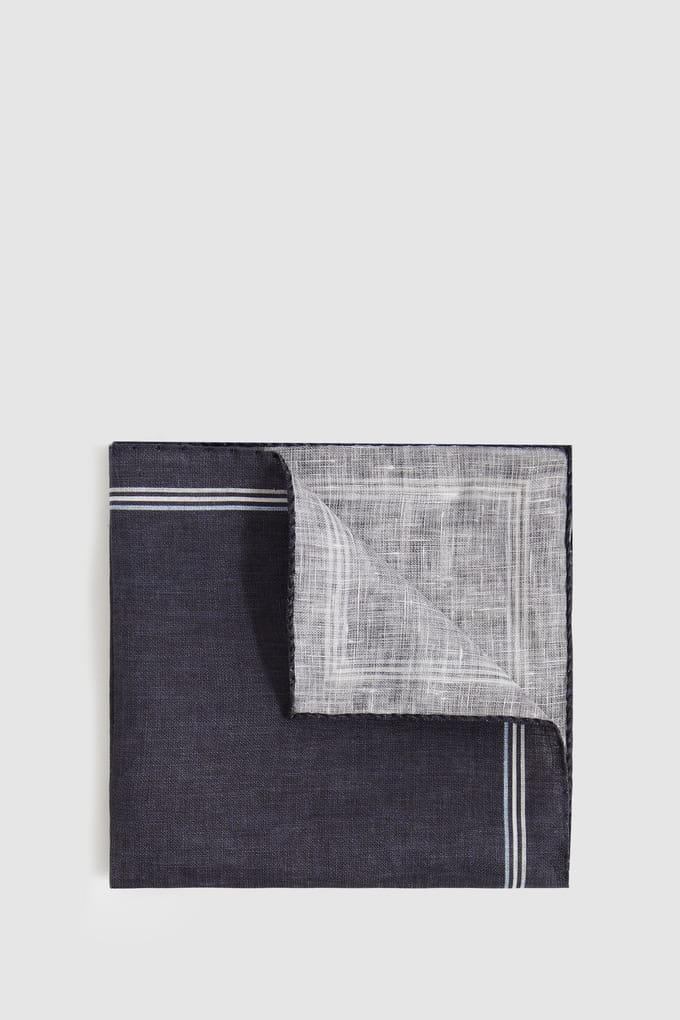 Reiss Plain Linen Pocket Square Navy Taglia: OS | Sciarpe Outlet | Uomo | Bianco