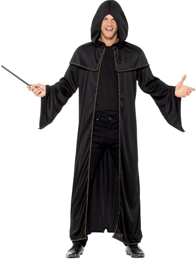 Smiffys - Wizard Cloak Cape - Zwart