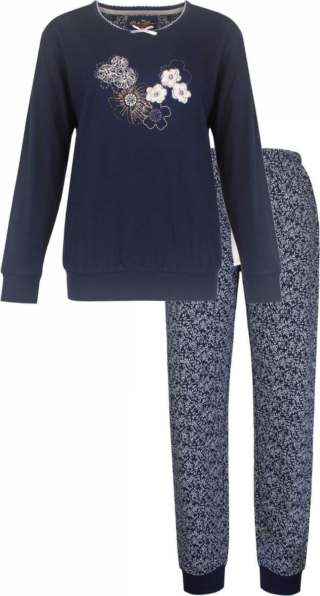 Medaillon Dames Pyjama - 100% Gekamde Katoen - Navy Blauw - Maat L