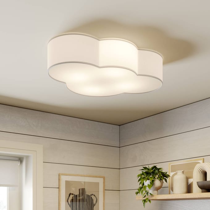 TK Lighting Plafondlamp Cloud, wit, textiel, lengte 62 cm, E27, 4-lamps.