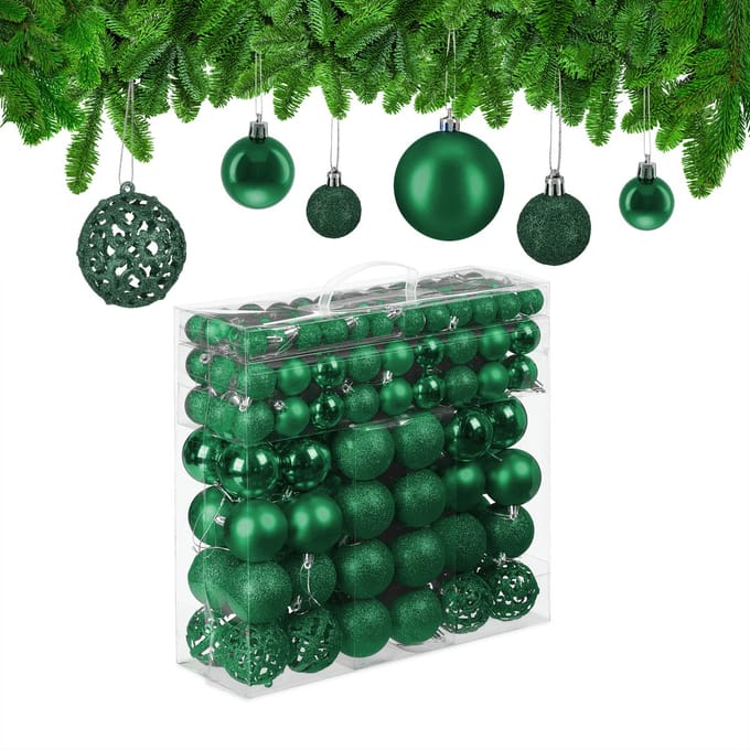 kerstballen - set van 150 - mat - glanzend - glitters - plastic - ∅ 3, 4, 6 cm - donkergroen