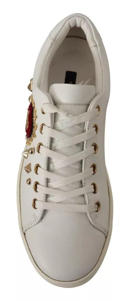Dolce & Gabbana Witte Leren Gouden Rode Hart Sneakers Schoenen
