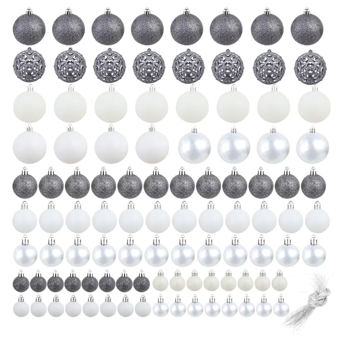 vidaXL - 100-delige - Kerstballenset - 3/4/6 - cm - wit/grijs