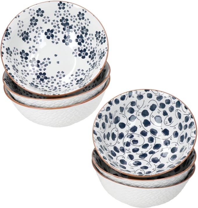 6-delige set TOTTO kom Ø21cm blauw & wit 2 motieven van steengoed
