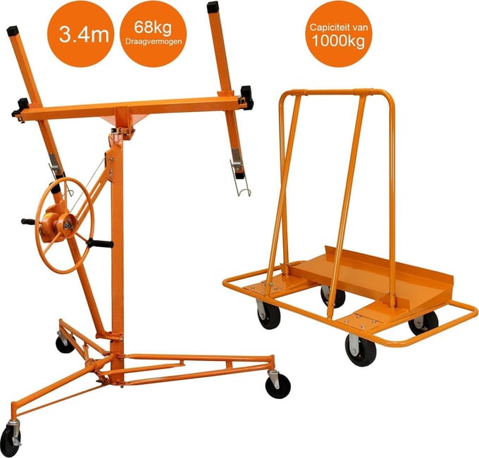 Gips platenlift + trolley - oranje - 3.5 m - opvouwbaar