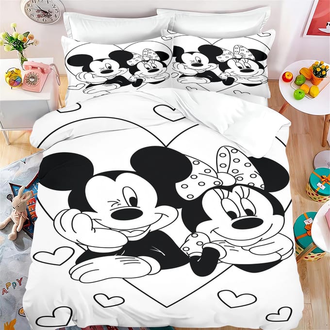 MINISO Ensemble Housse de Couette Mickey Impression Moderne Literie Matelas Ensemble de Literie Couette Literie 3 Pièces 150*200cm 3pcs black