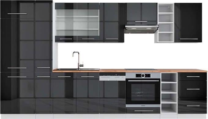 Vicco Fame-Line Complete keukeneenheid – 355 cm, WB Eik Antraciet hoogglans/wit