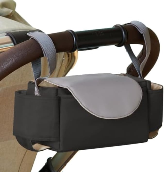SnelShoppen - Kinderwagen-organizer, Buggy-organizer, Draagbare Opbergtas met Geïsoleerde Bekerhouder, Waterdicht, Zwart, Ideaal voor Ouders en Kinder