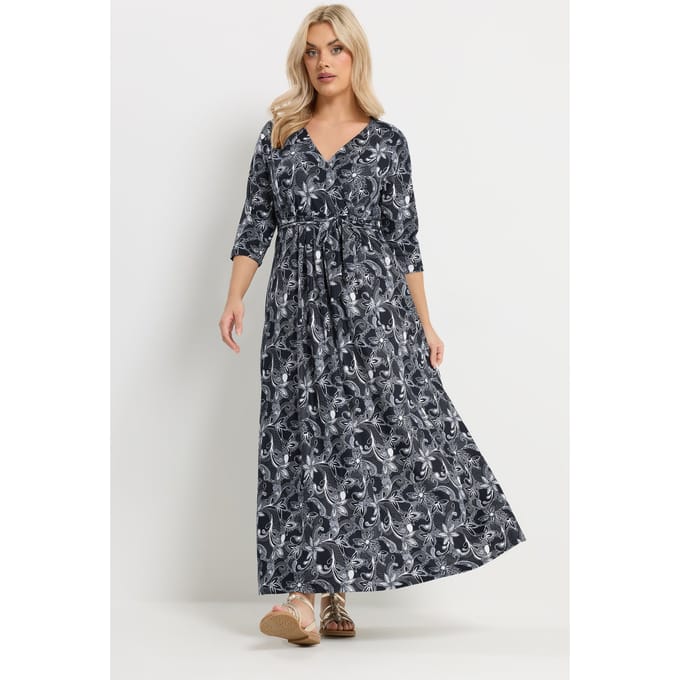 Yours Blauwe Zachte Jurk Met Bloemenprint Size 44