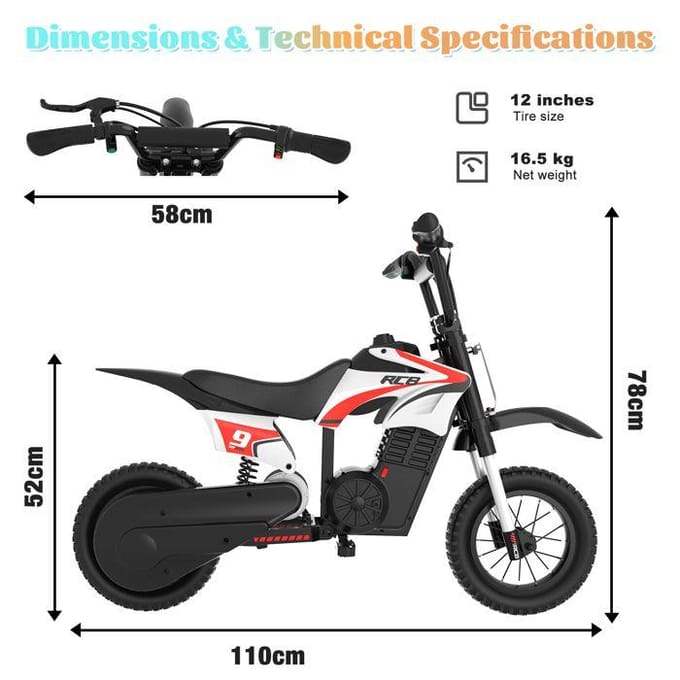 Elektrische kinder motor - RCB - R9X PRO - 350W - 36V 5.2Ah Batterij - 3 snelheden