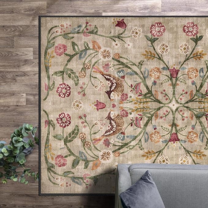 Boho Chic Turks Traditioneel Bloemenkleed Wasbaar Antislip Groot Verweerd Gebiedskleed voor Woonkamer Slaapkamer Decor 80*120cm