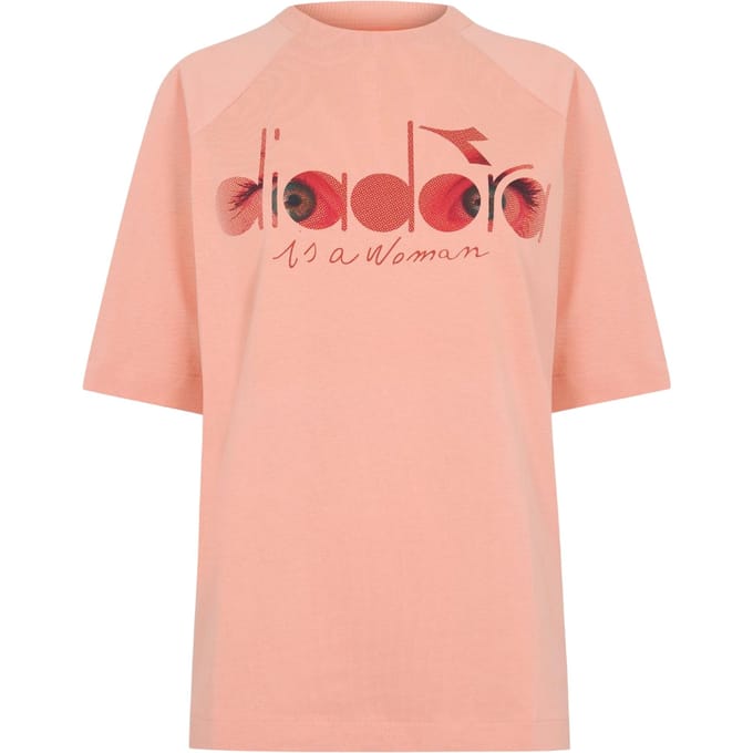 Diadora Dames Bloemen Runde Hals Raglan T-shirt (Koraal Rood)