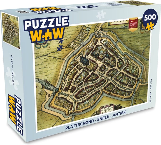 Puzzel Plattegrond - Sneek - Antiek - Legpuzzel - Puzzel 500 stukjes - Stadskaart