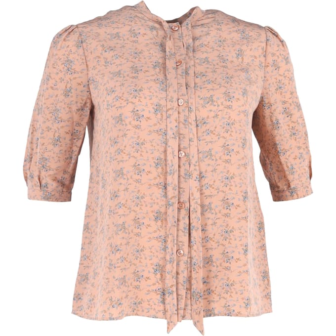 Celine blouse van bedrukte crêpe met strik in perzikkleurige zijde