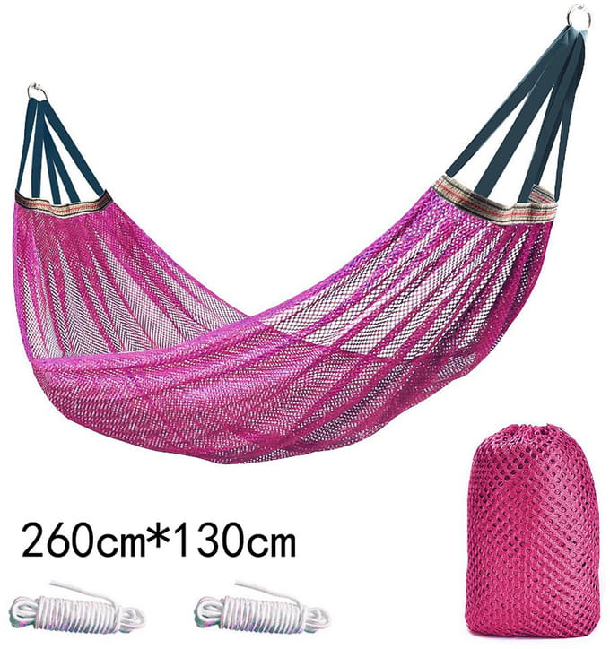 Buitenhangmat, ultrazachte en ademende hangmat van nylon gaas — Max. draagvermogen: 252 kg (Pink)