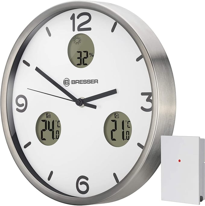 Bresser MyTime Wandklok Wit - Incl. Themometer & Hygrometer - 30Ø cm - Met Draadloze Sensor
