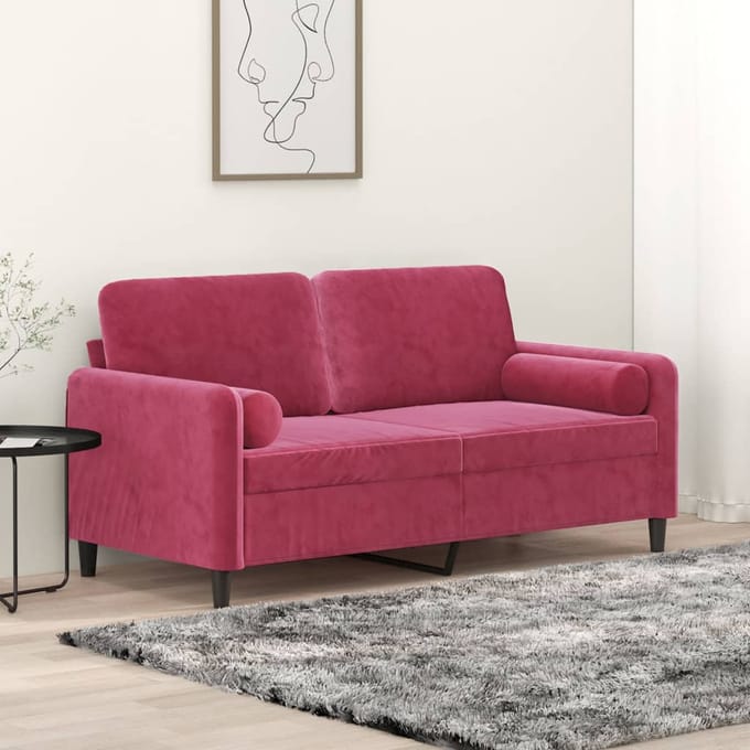 vidaXL - Tweezitsbank - met - sierkussens - 140 - cm - fluweel - wijnrood